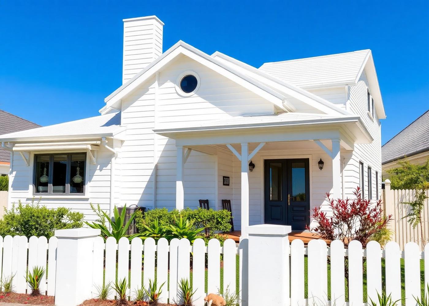 Freshly repainted Brisbane home exterior with crisp white weatherboards