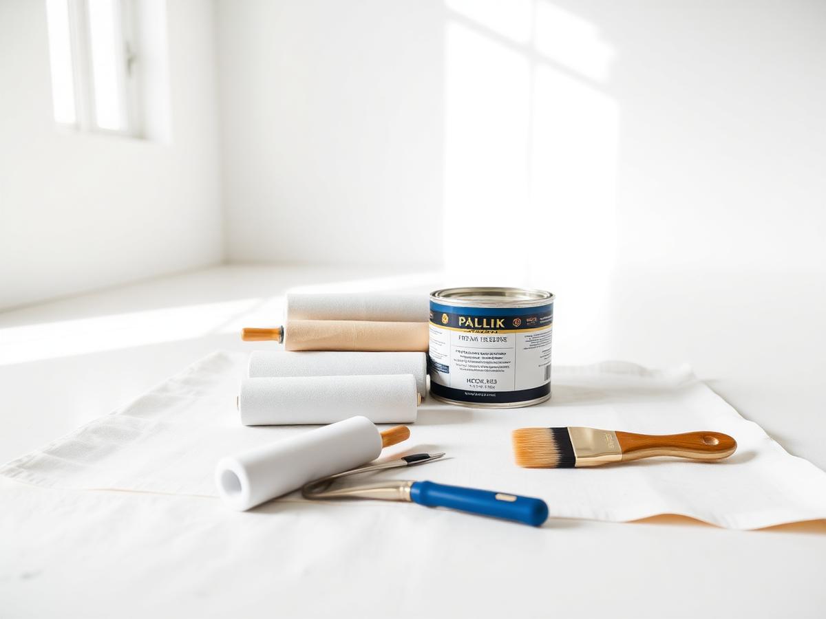Paint rollers, brushes and drop sheets prepared in a Brisbane home